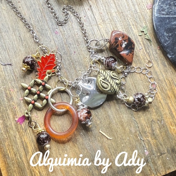 Fall vibes brown gemstone charms necklace - Picture 1 of 3